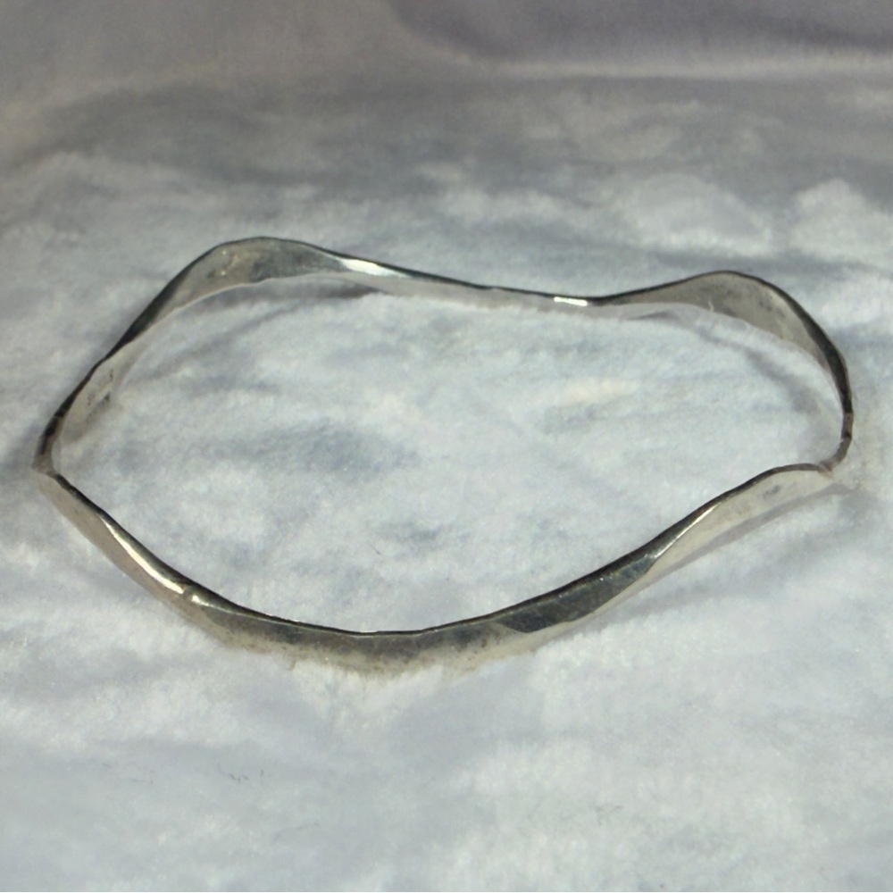 Sterling Silver Wavy Hammered Bangle Bracelet